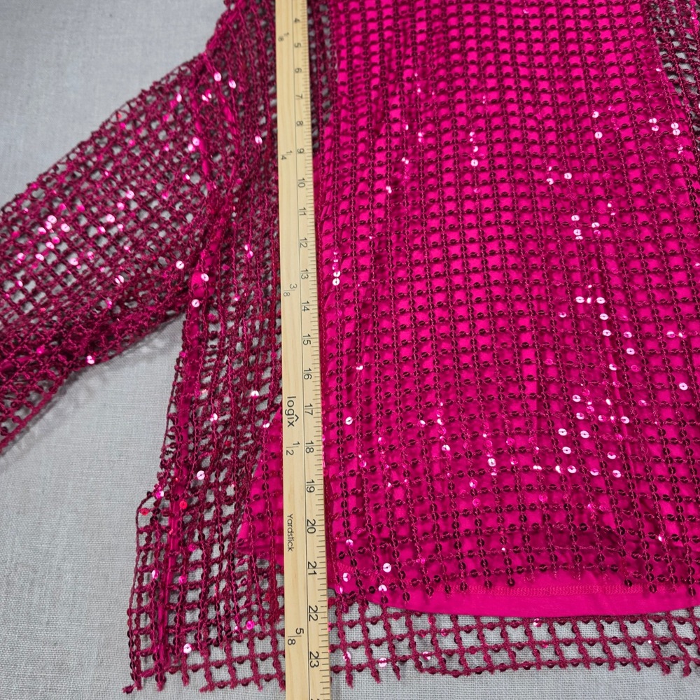 Pilcro Sequin Mesh Top Women Small Pink NWT Anthropologie Long Sleeve Magenta - Picture 12 of 13